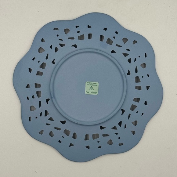 PartyLite Blue & White Pierced Cameo Pillar Plate Set of 2 - Picture 4 of 5